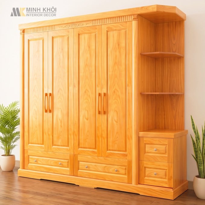 Tủ Quần Áo 4 Cánh Hiện Đại Có Kệ Trang Trí - TA956