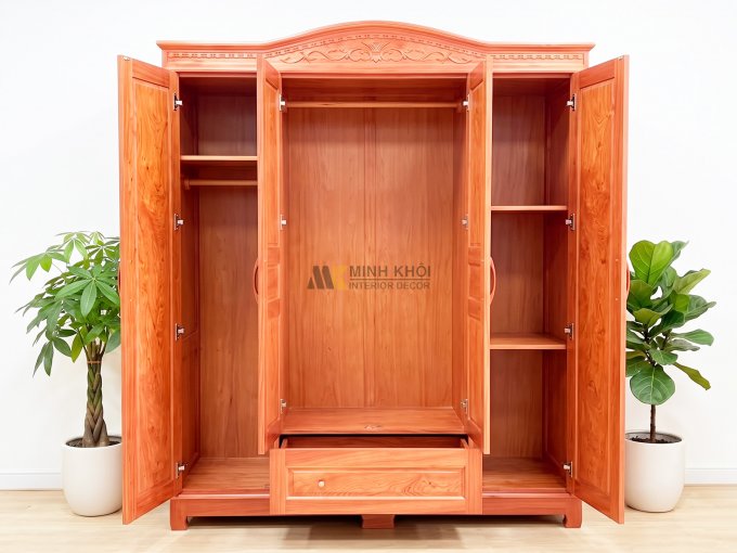 Tủ Quần Áo 4 Cánh Mái Vòm Chạm Đồng Tiền – TA237