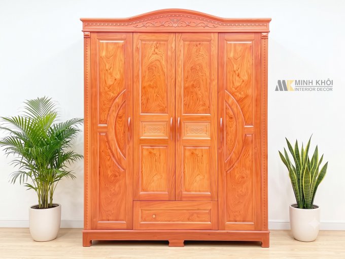 Tủ Quần Áo 4 Cánh Mái Vòm Chạm Đồng Tiền – TA237