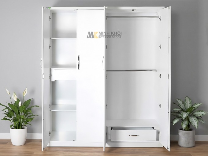 Tủ Quần Áo 4 Cánh Màu Trắng - TA913