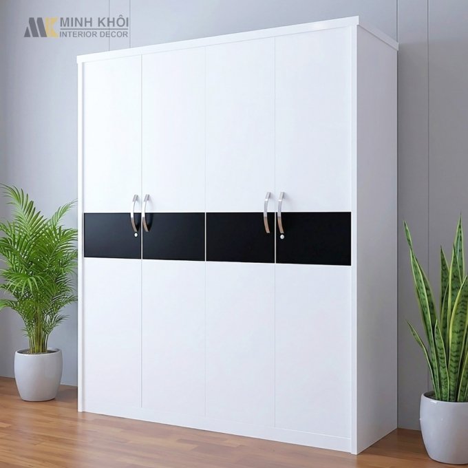 Tủ Quần Áo 4 Cánh Màu Trắng Thiết Kế Hiện Đại - TA632