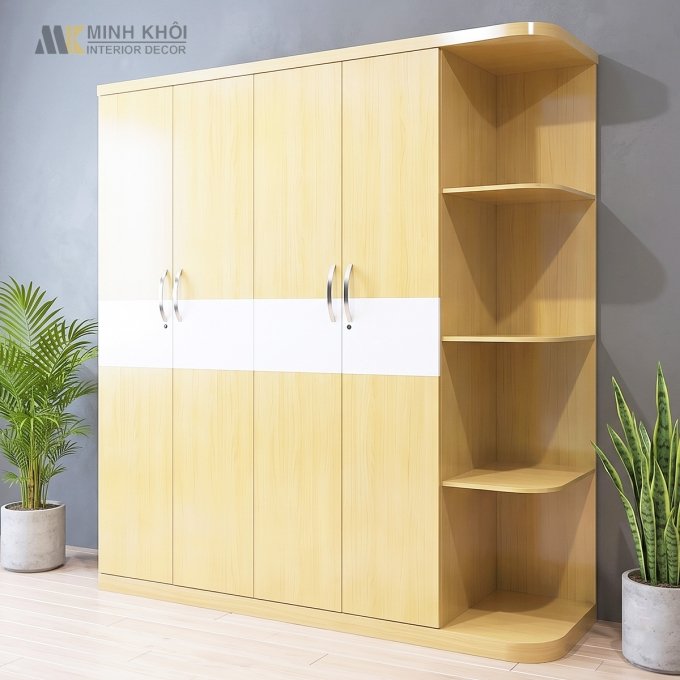 Tủ Quần Áo 4 Cánh MDF Có Kệ Trang Trí - TA640