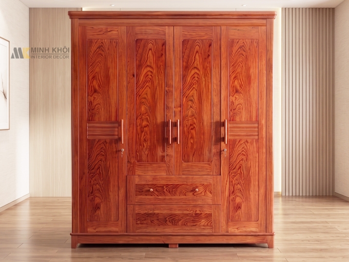 Tủ Quần Áo 4 Cánh Phủ Gỗ Hương Đá Hiện Đại – TA935