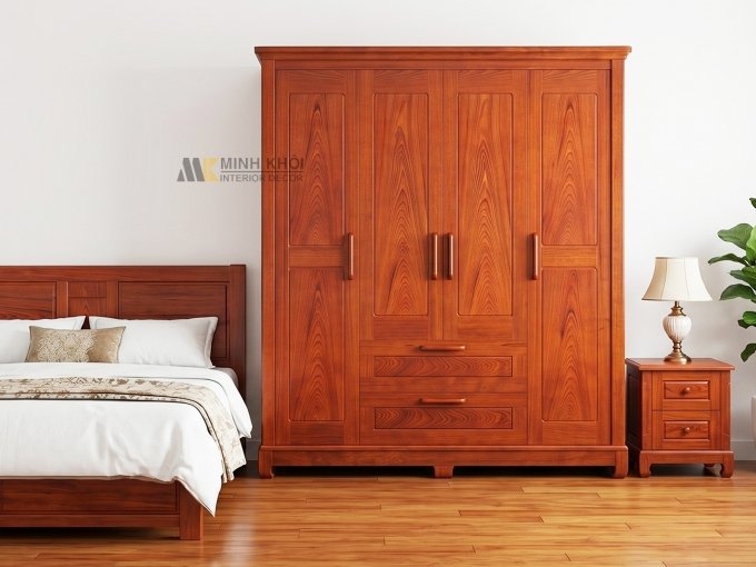 Tủ Quần Áo 4 Cánh 2 Ngăn Kéo Hiện Đại – TA935