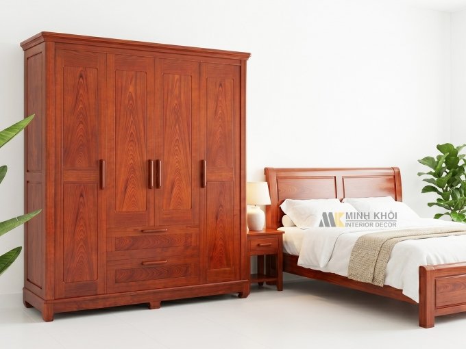 Tủ Quần Áo 4 Cánh 2 Ngăn Kéo Hiện Đại – TA935
