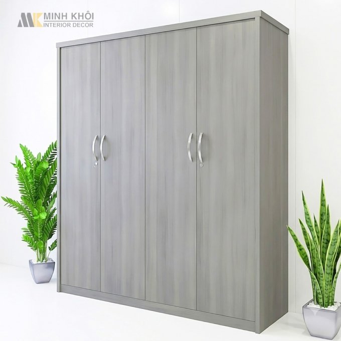 Tủ Quần Áo 4 Cánh Thiết Kế Hiện Đại Màu Xám - TA623