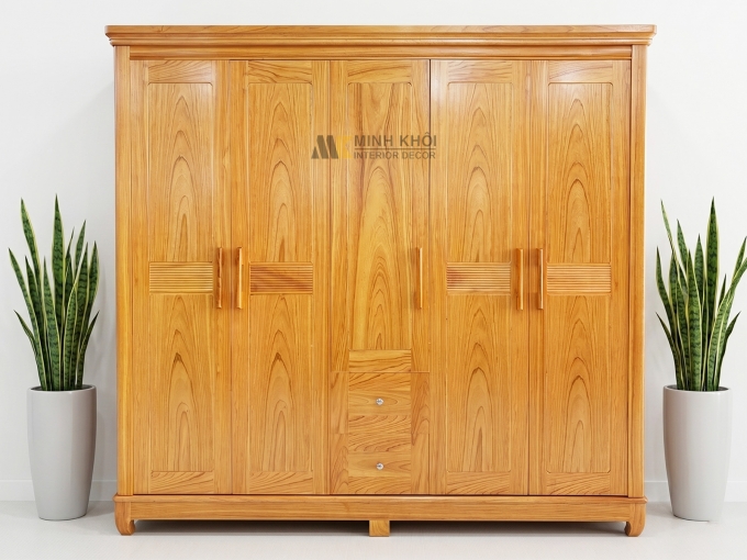 Tủ Quần Áo 5 Cánh Phủ Gỗ Gõ Đỏ Hiện Đại - TA927