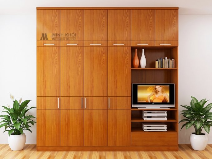 Tủ Quần Áo Áp Trần Màu Vàng Xoan Đào Đóng Theo Yêu Cầu - TA060