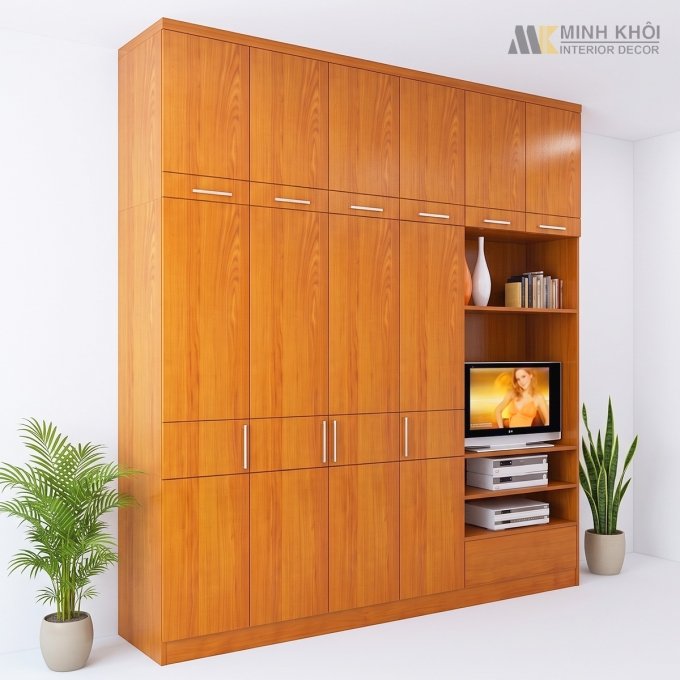 Tủ Quần Áo Áp Trần Màu Vàng Xoan Đào Đóng Theo Yêu Cầu - TA060