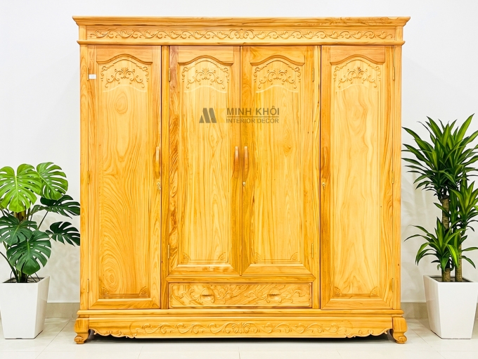Tủ Quần Áo Cao Cấp Gỗ Gõ Đỏ 4 Cánh - TA969