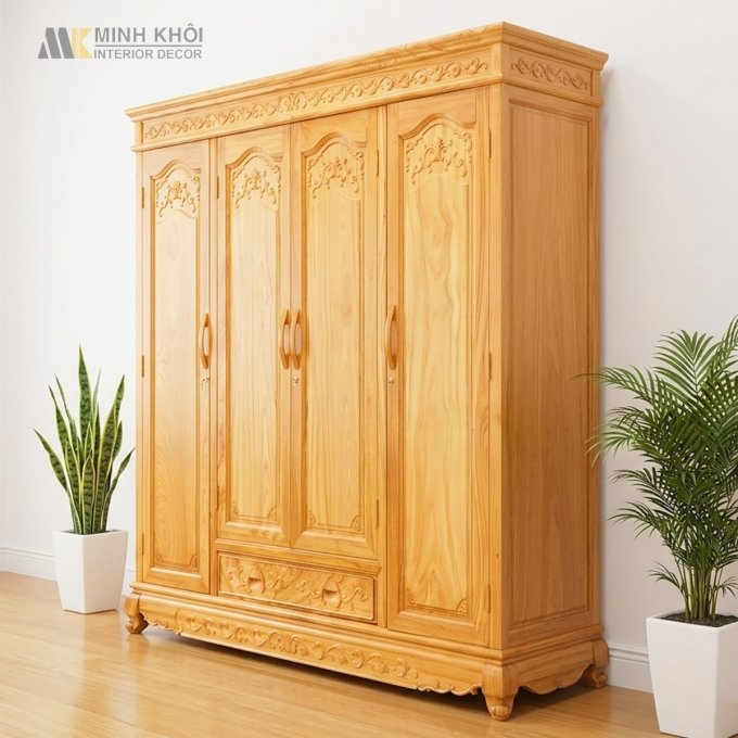 Tủ Quần Áo Cao Cấp Gỗ Gõ Đỏ 4 Cánh - TA969