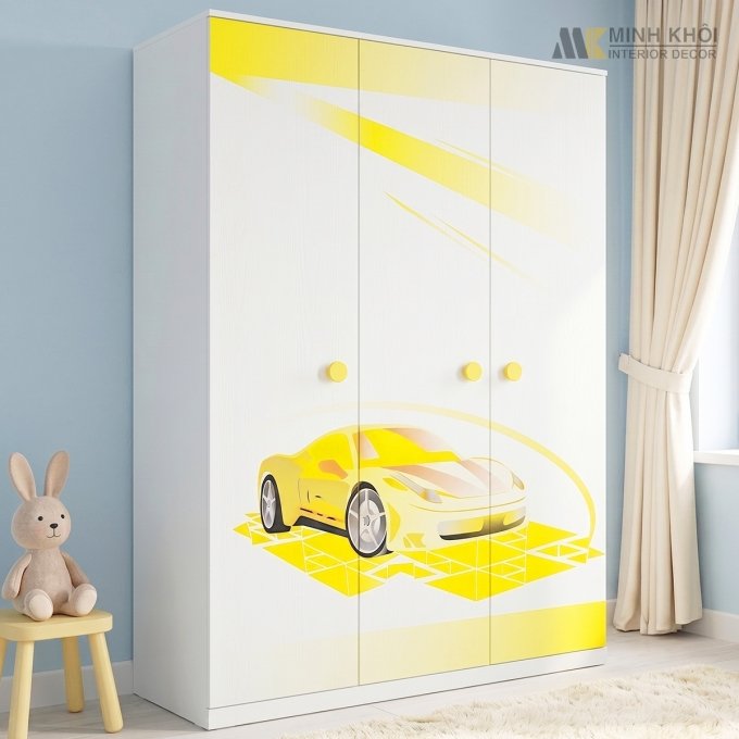 Tủ Quần Áo Cho Bé Trai Hình Xe Hơi Màu Vàng - FCH137N