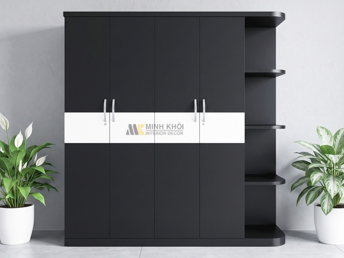 Tủ Quần Áo Giá Rẻ Thiết Kế Đẹp Màu Đen - TA603