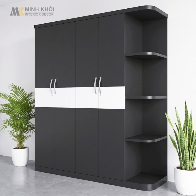 Tủ Quần Áo Giá Rẻ Thiết Kế Đẹp Màu Đen - TA603