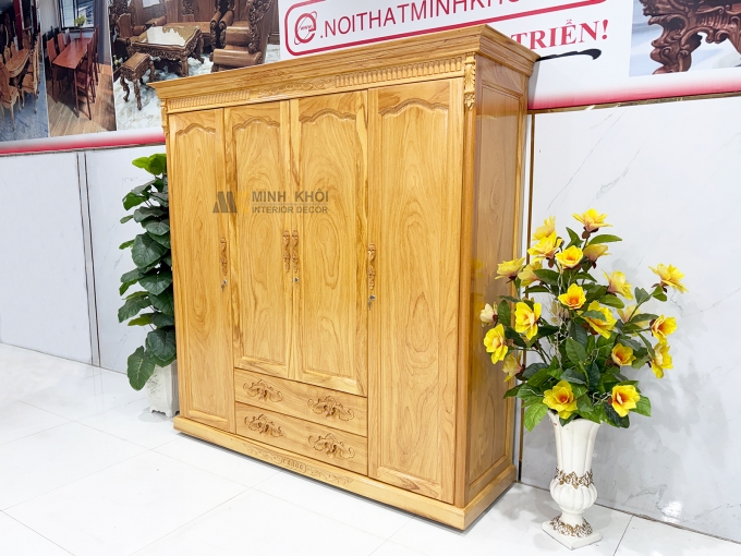 Tủ Quần Áo Gỗ Gõ Đỏ 4 Cánh Cao Cấp - TA929