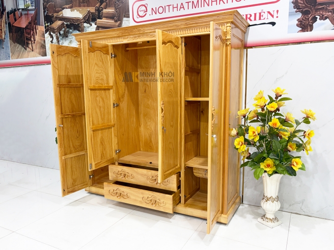Tủ Quần Áo Gỗ Gõ Đỏ 4 Cánh Cao Cấp - TA929