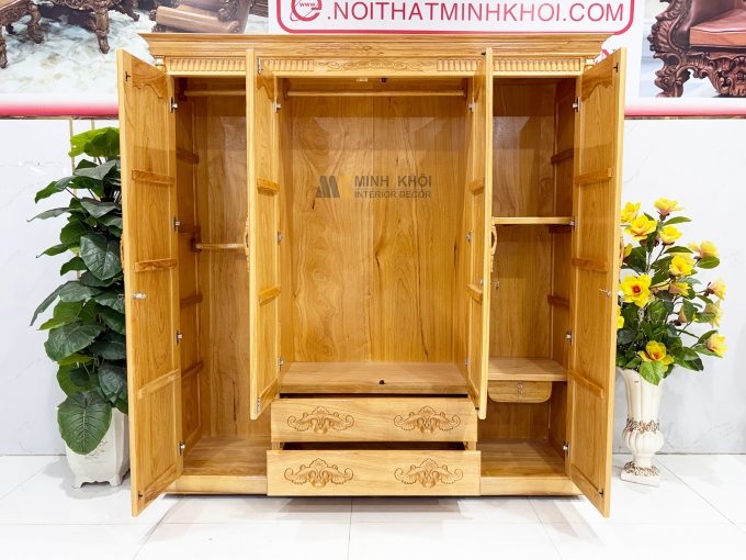 Tủ Quần Áo Gỗ Gõ Đỏ 4 Cánh Cao Cấp - TA929