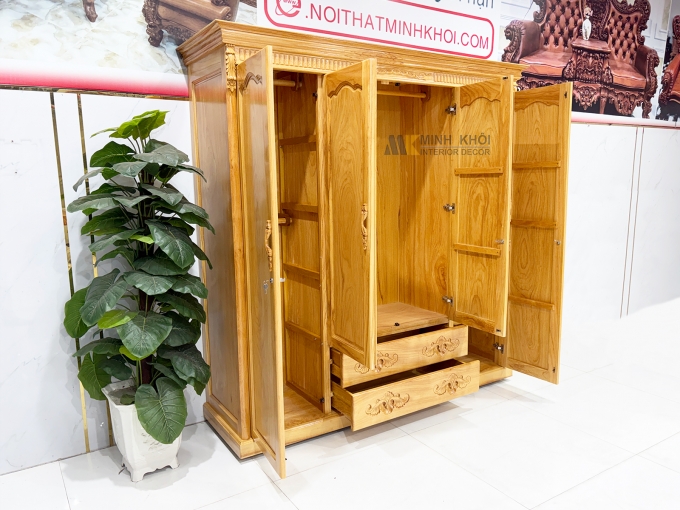 Tủ Quần Áo Gỗ Gõ Đỏ 4 Cánh Cao Cấp - TA929