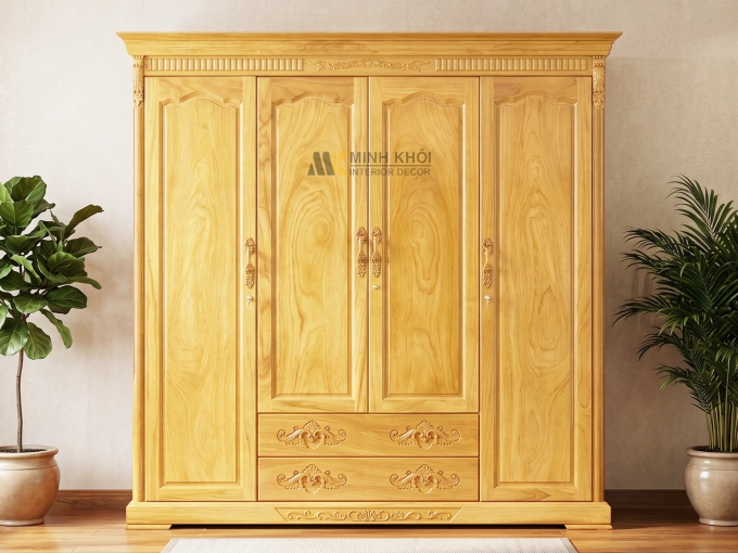 Tủ Quần Áo Gỗ Gõ Đỏ 4 Cánh Cao Cấp - TA929
