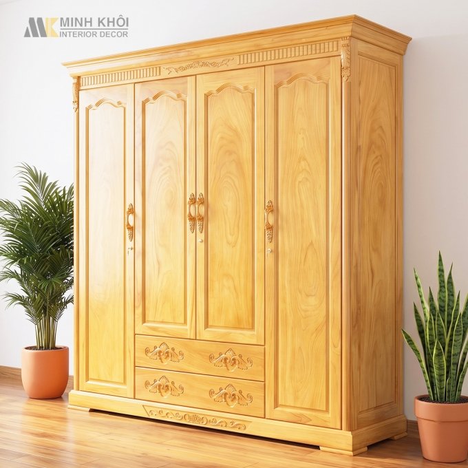 Tủ Quần Áo Gỗ Gõ Đỏ 4 Cánh Cao Cấp - TA929