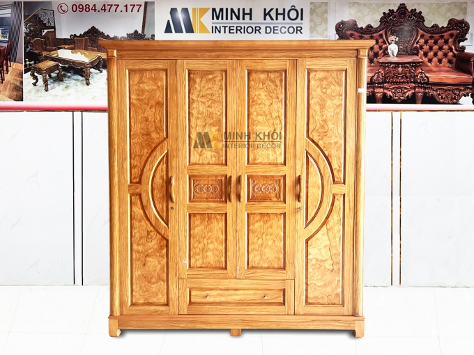 Tủ Quần Áo Gỗ Gõ Đỏ 4 Cánh Hiện Đại - TA941