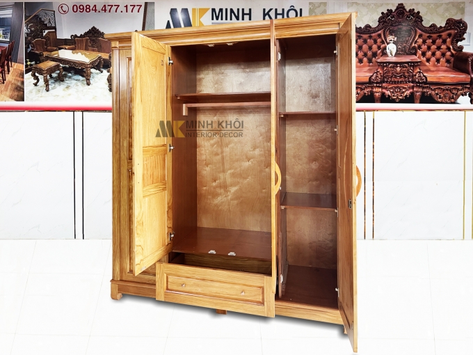 Tủ Quần Áo Gỗ Gõ Đỏ 4 Cánh Hiện Đại - TA941