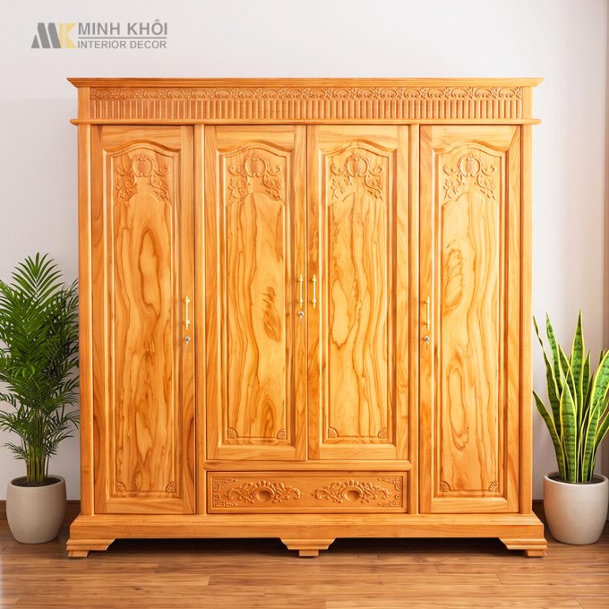 Tủ Quần Áo Gỗ Gõ Đỏ Cổ Điển Cao Cấp - TA977