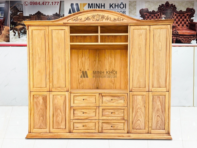 Tủ Quần Áo Gỗ Gõ Đỏ Kết Hợp Kệ Tivi Cao Cấp - TA940