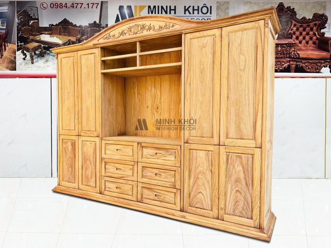 Tủ Quần Áo Gỗ Gõ Đỏ Kết Hợp Kệ Tivi Cao Cấp - TA940