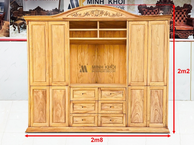 Tủ Quần Áo Gỗ Gõ Đỏ Kết Hợp Kệ Tivi Cao Cấp - TA940