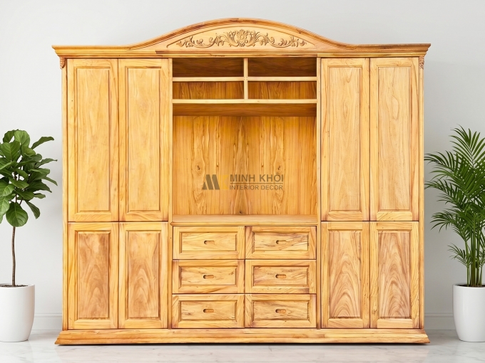 Tủ Quần Áo Gỗ Gõ Đỏ Kết Hợp Kệ Tivi Cao Cấp - TA940