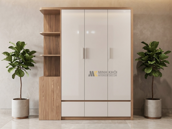 Tủ Quần Áo Gỗ MDF 3 Cánh Có Kệ Trang Trí - TA620