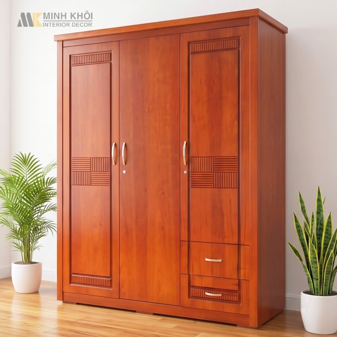 Tủ Quần Áo Gỗ MDF Vàng Xoan Đào 1m6 - TA062