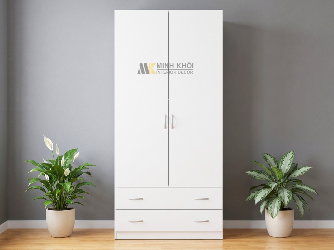 Tủ Quần Áo Gỗ MFC Màu Trắng Cỡ Nhỏ - TA054