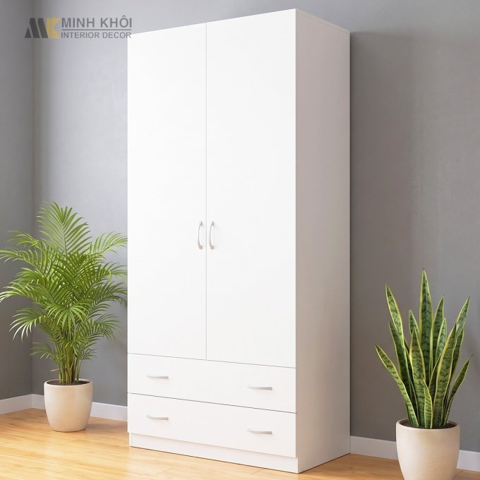Tủ Quần Áo Gỗ MFC Màu Trắng Cỡ Nhỏ - TA054