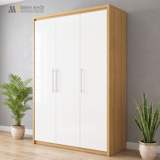 Tủ Quần Áo Gỗ MFC Vân Sồi Hiện Đại Màu Trắng 1m6 - TA088