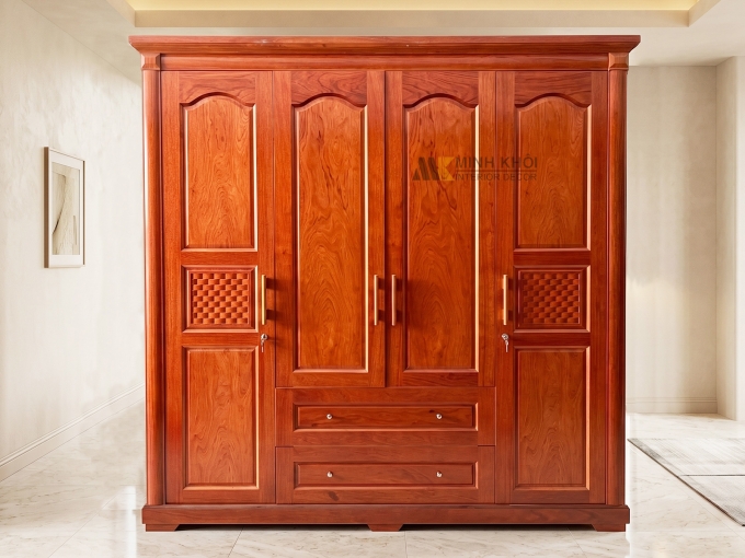 Tủ Quần Áo Gỗ Phủ Hương Đá 4 Cánh - TA924