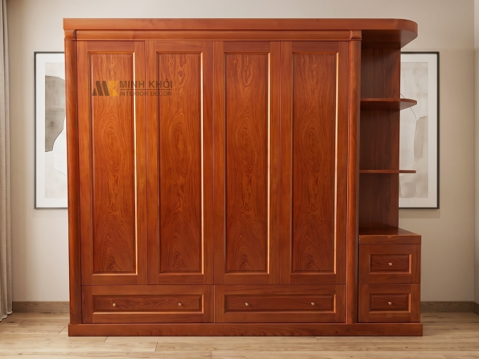 Tủ Quần Áo Gỗ Phủ Hương Đá 4 Cánh Có Kệ Góc - TA922