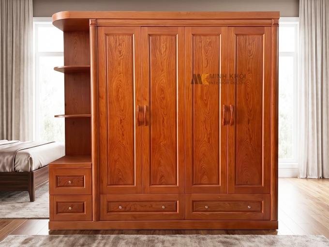 Tủ Quần Áo Gỗ Phủ Hương Đá 4 Cánh Có Kệ Góc - TA922