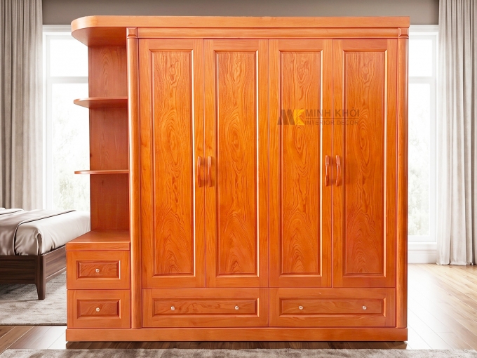 Tủ Quần Áo Gỗ Phủ Hương Đá 4 Cánh Có Kệ Góc - TA922