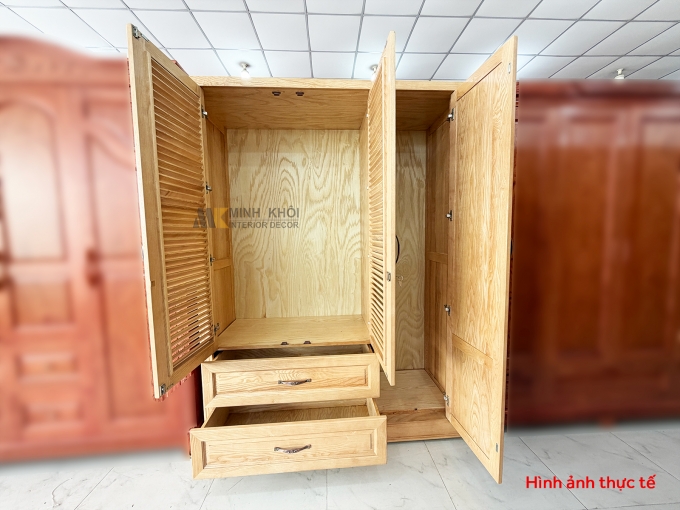 Tủ Quần Áo Gỗ Sồi 3 Cánh Hiện Đại 2 Cánh Chớp - TA932