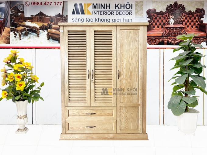 Tủ Quần Áo Gỗ Sồi 3 Cánh Hiện Đại 2 Cánh Chớp - TA932