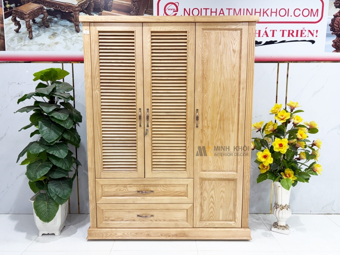 Tủ Quần Áo Gỗ Sồi 3 Cánh Hiện Đại 2 Cánh Chớp - TA932