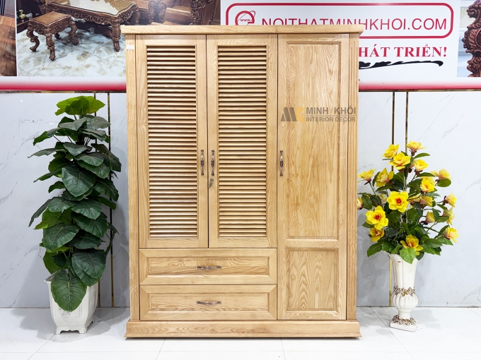 Tủ Quần Áo Gỗ Sồi 3 Cánh Hiện Đại 2 Cánh Chớp - TA932