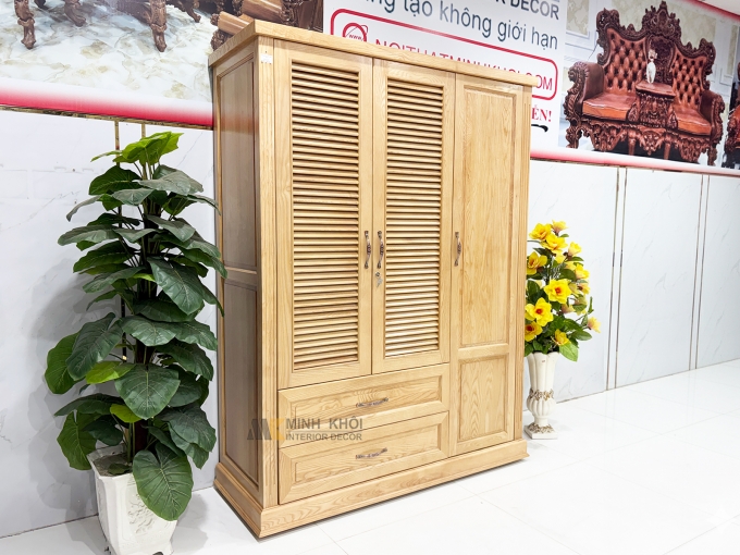 Tủ Quần Áo Gỗ Sồi 3 Cánh Hiện Đại 2 Cánh Chớp - TA932