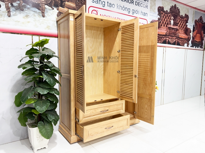 Tủ Quần Áo Gỗ Sồi 3 Cánh Hiện Đại 2 Cánh Chớp - TA932