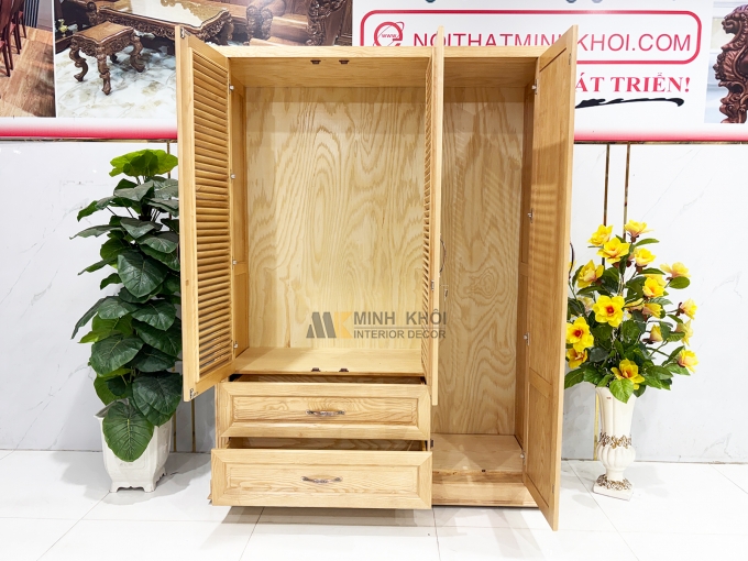 Tủ Quần Áo Gỗ Sồi 3 Cánh Hiện Đại 2 Cánh Chớp - TA932