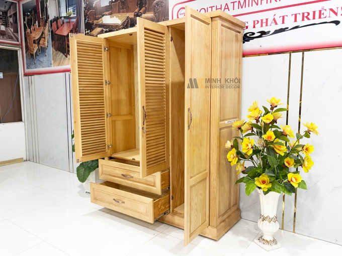 Tủ Quần Áo Gỗ Sồi 3 Cánh Hiện Đại 2 Cánh Chớp - TA932