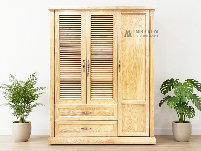 Tủ Quần Áo Gỗ Sồi 3 Cánh Hiện Đại 2 Cánh Chớp - TA932