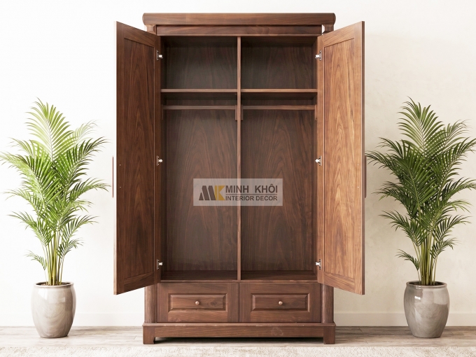 Tủ Quần Áo Gỗ Sồi Phủ Óc Chó 2 Cánh – TA859